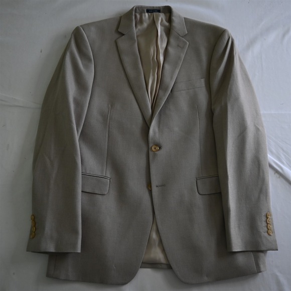 Ralph Lauren 43L 44L Beige Khaki‎ Silk Wool Mens Suit Jacket Blazer Sport Coat